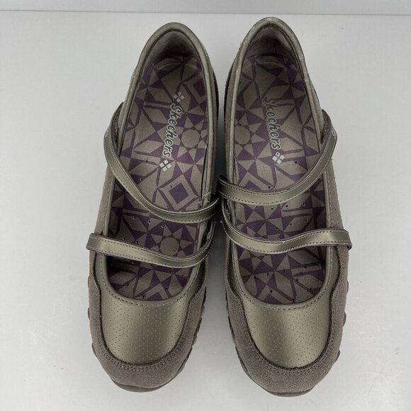 Skechers Taupe Strappy Cushioned Wedge Heel Womens Size 8 Faux Suede and Fabric - Picture 5 of 9